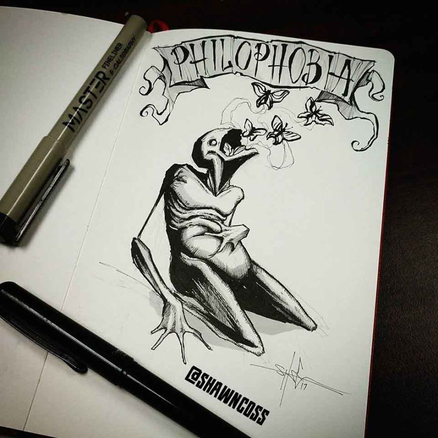 Phylophobia - Creepy, frightening drawings about the most common phobias of a person and their description Филофобия - Изображения фобий человека