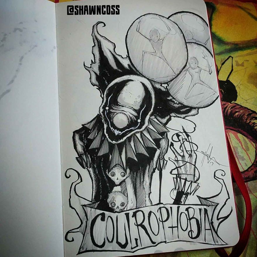 Crowphobia - Creepy, frightening drawings about the most common phobias of a person and their description Коулрофобия - Изображения фобий человека