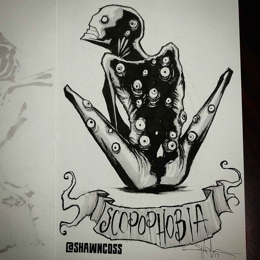 - Creepy, frightening drawings about the most common phobias of a person and their description Скопофобия - Изображения фобий человека
