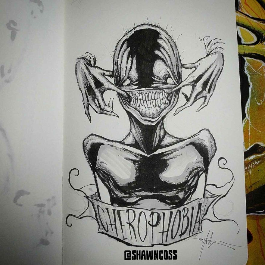 Herophobia - Creepy, frightening drawings about the most common phobias of a person and their description Херофобия - Изображения фобий человека