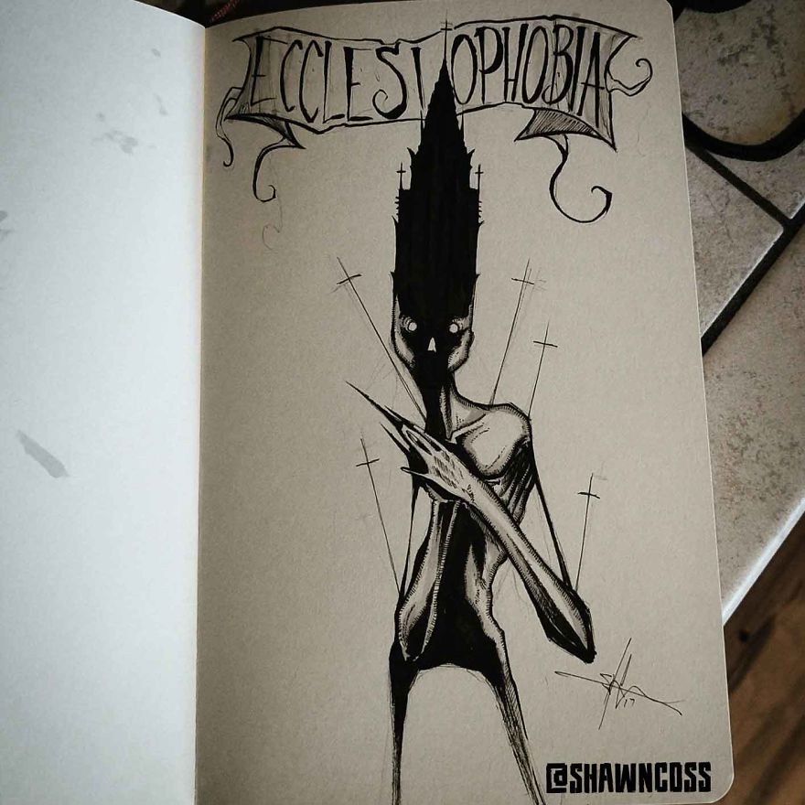 Ecclesiophobia - Creepy, frightening drawings about the most common phobias of a person and their description Экклесиофобия - Изображения фобий человека