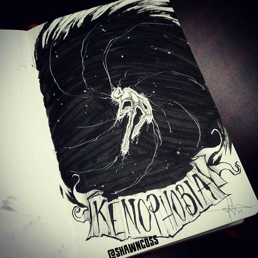 Kenophobia - Creepy, frightening drawings about the most common phobias of a person and their description Кенофобия - Изображения фобий человека