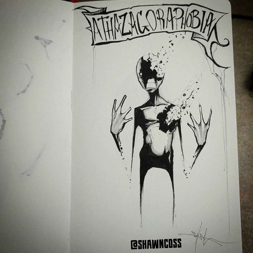 - Creepy, frightening drawings about the most common phobias of a person and their description Атазагорафобия - Изображения фобий человека