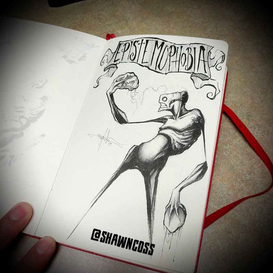 Epistemophobia - Creepy, frightening drawings about the most common phobias of a person and their description Эпистемофобия - Изображения фобий человека