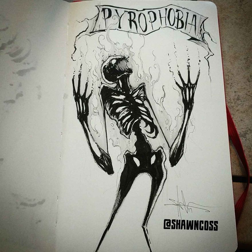 Pyrophobia - Creepy, frightening drawings about the most common phobias of a person and their description Пирофобия - Изображения фобий человека