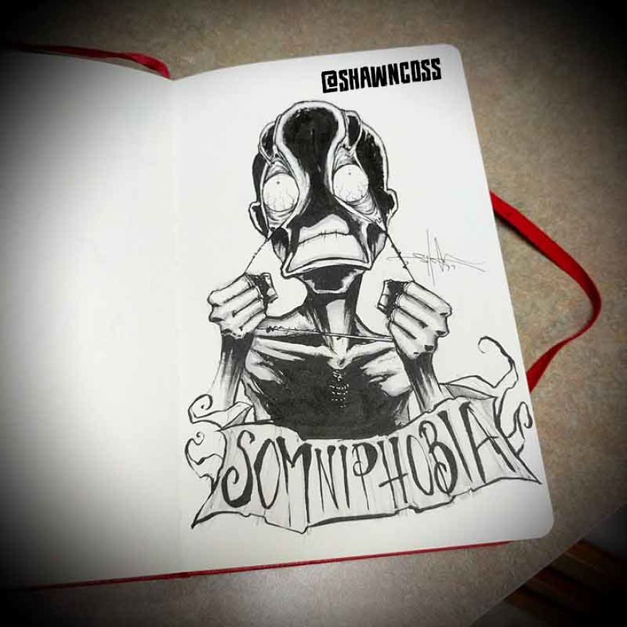 Somnophobia (hypnophobia) - Creepy, frightening drawings about the most common phobias of a person and their description Сомнифобия (гипнофобия) - Изображения фобий человека
