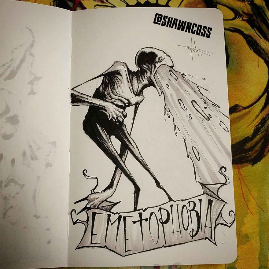 Emetophobia - Creepy, frightening drawings about the most common phobias of a person and their description Эметофобия - Изображения фобий человека