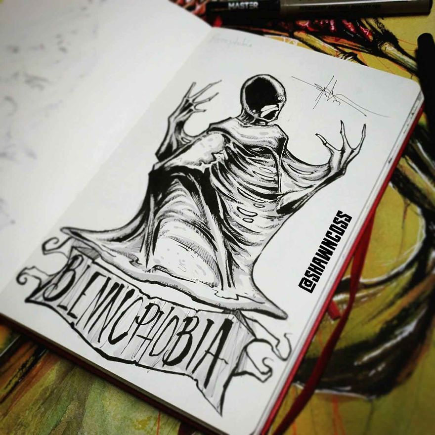 Blenophobia - Creepy, frightening drawings about the most common phobias of a person and their description Бленнофобия - Изображения фобий человека