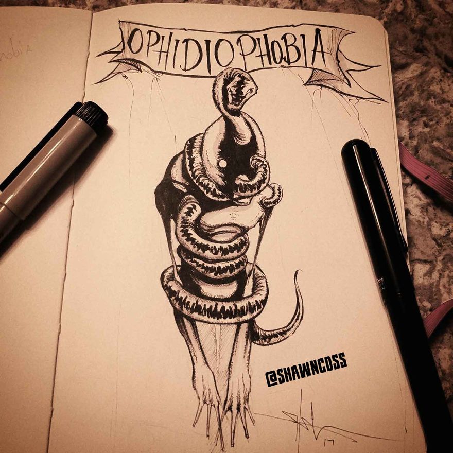 Ophidiophobia - Creepy, frightening drawings about the most common phobias of a person and their description Офидиофобия - Изображения фобий человека