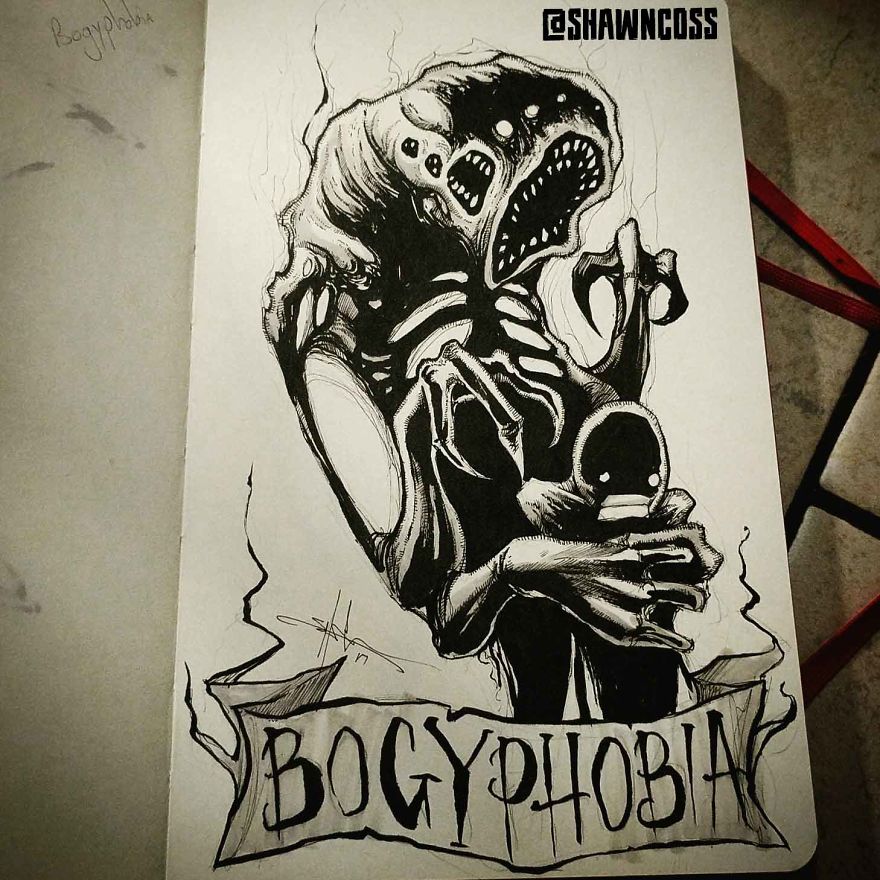Bogifobia - Creepy, frightening drawings about the most common phobias of a person and their description Богифобия - Изображения фобий человека