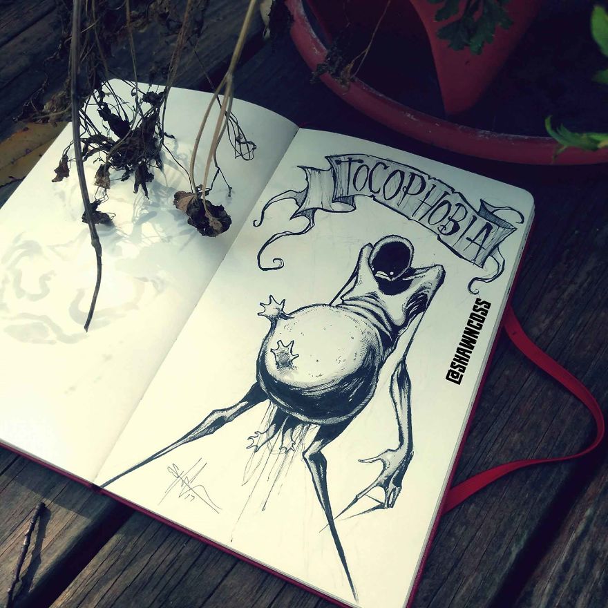 Toxobobia - Creepy, frightening drawings about the most common phobias of a person and their description Токофобия - Изображения фобий человека