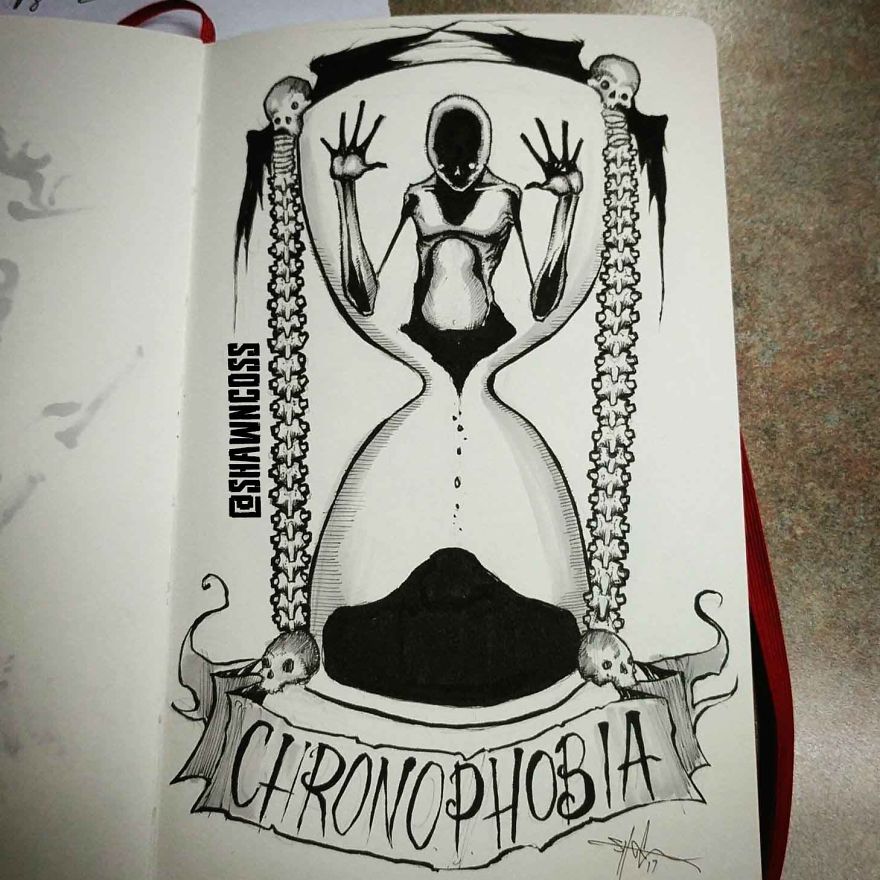 Chronophobia - Creepy, frightening drawings about the most common phobias of a person and their description Хронофобия - Изображения фобий человека