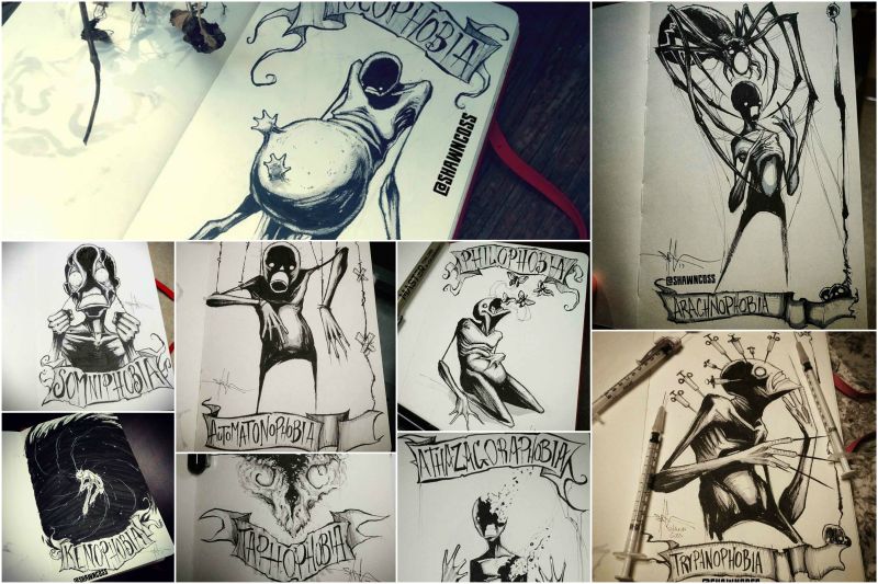 Terrible, frightening drawings about the most common phobias of a person and their description Изображения фобий человека