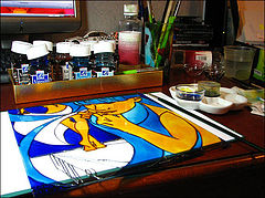 Stained glass. Glass painting with stained-glass paints