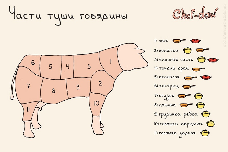 Части туши говядины - Кулинарные советы в картинках