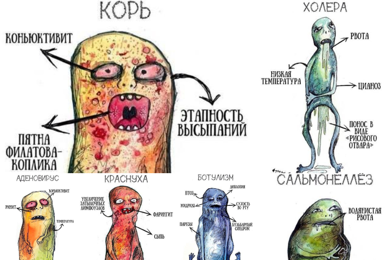 A brief, memorable and vivid description of the symptoms of certain diseases. Краткое описание симптомов болезней