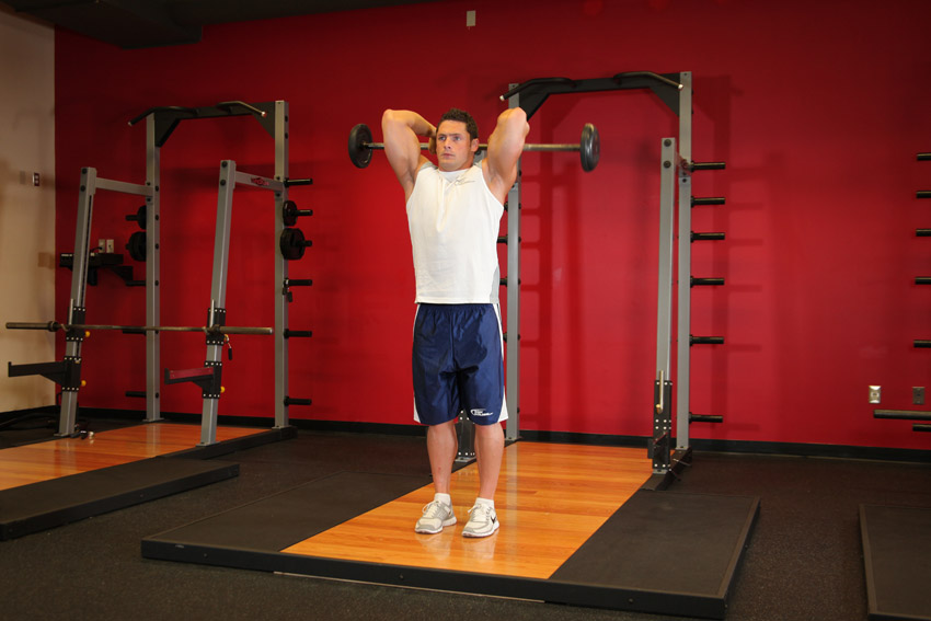 Extension of hands with a bar from behind the head - Exercises for building powerful triceps Разгибание рук со штангой из-за головы - Упражнения для трицепсов