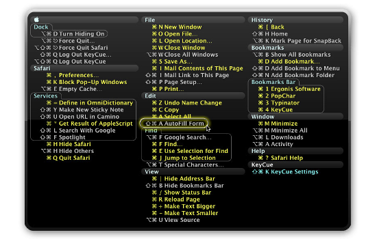 CheatSheet - free cheat sheet with keyboard shortcuts for Mac