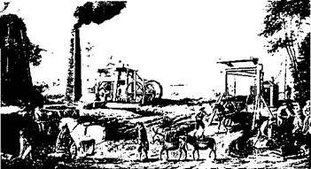 The coal mines in England with steam-powered devices