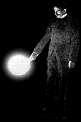 Nikola Tesla with a light bulb