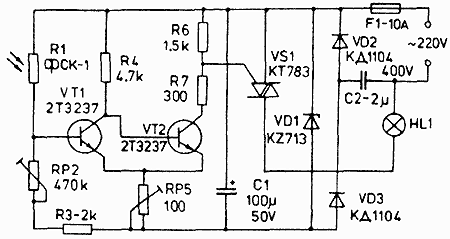 SCHEME OF THE DEVICE FOR AUTOMATIC INCLUSION OR DISABLING LIGHT DEPENDING ON LIGHTING