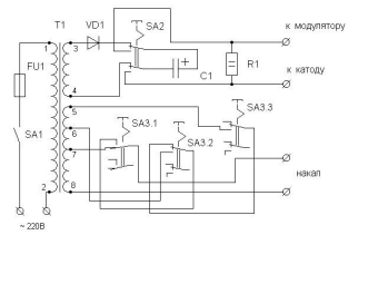 The scheme of the device for the restoration of kinescopes.