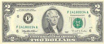 2 dollars in 1953 (reverse) 2 доллара 1953 года (реверс)