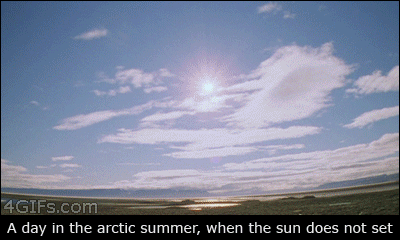 Солнце не заходит во время арктического лета