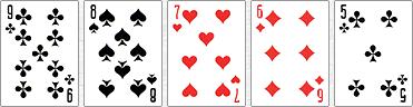 5 consecutive cards of different suits