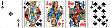 5 consecutive cards of different suits