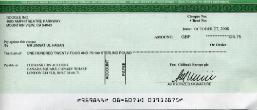 Collection of Google AdSence checks and registered checks