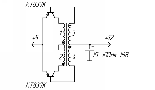 Schematic of a simple two-stroke voltage converter