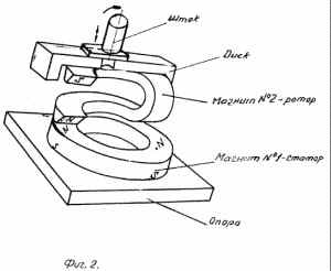 General view of a second embodiment of a magnetic, fuelless engine Alekseenko