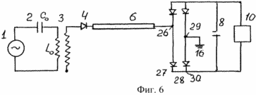 electric scheme of the device for transmitting electrical energy on a single line using the positive half-wave voltage and current and single-phase rectifier to match the load