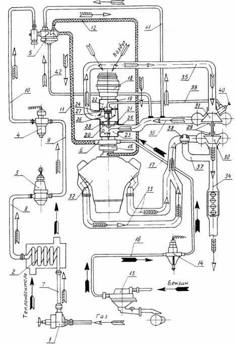Gas & gasoline dual-fuel internal combustion engine with turbocharged