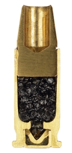 Ammunition in the cross-section: Adjustment pistol cartridge Wadcutter caliber 9x19 mm (Luger / Parabellum)